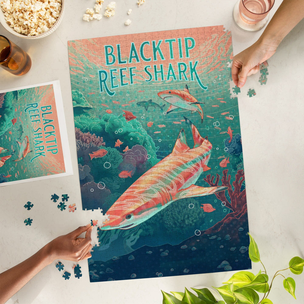 Fluid Linework, Reef Shark, Jigsaw Puzzle Puzzle Lantern Press 