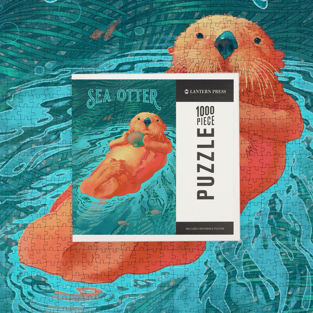 Fluid Linework, Sea Otter, Jigsaw Puzzle Puzzle Lantern Press 