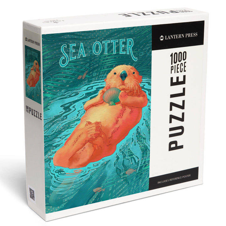 Fluid Linework, Sea Otter, Jigsaw Puzzle Puzzle Lantern Press 