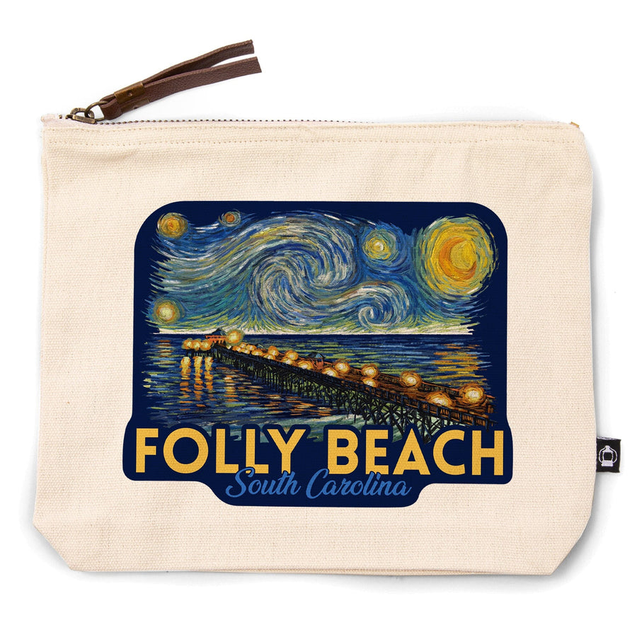 Folly Beach, South Carolina, Folly Beach Pier, Starry Night, Contour, Lantern Press Artwork, Accessory Go Bag Totes Lantern Press 