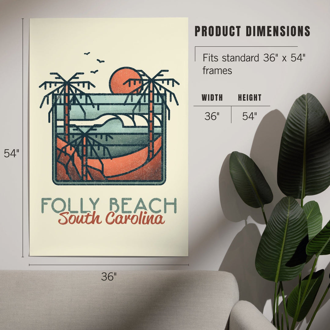 Folly Beach, South Carolina, Palm Trees and Beach Scene, Block Lines, Art & Giclee Prints Art Lantern Press 