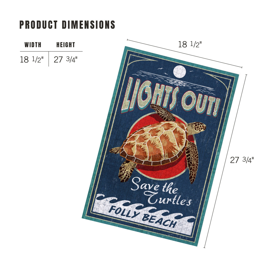 Folly Beach, South Carolina, Sea Turtle Vintage Sign, Jigsaw Puzzle Puzzle Lantern Press 