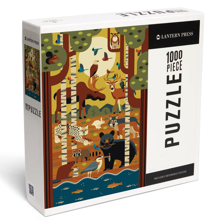 Forest Animals, Geometric, Jigsaw Puzzle Puzzle Lantern Press 