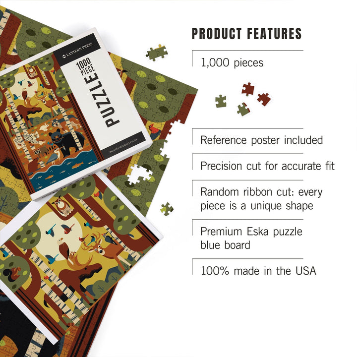 Forest Animals, Geometric, Jigsaw Puzzle Puzzle Lantern Press 
