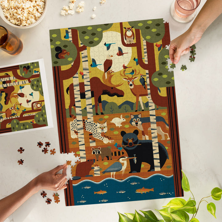 Forest Animals, Geometric, Jigsaw Puzzle Puzzle Lantern Press 