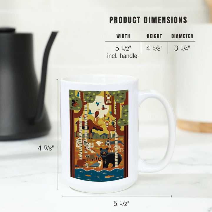 Forest Animals, Geometric, Lantern Press Artwork, Ceramic Mug Mugs Lantern Press 
