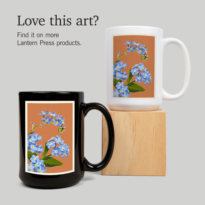 Forget-Me-Nots, Letterpress, Lantern Press Artwork, Ceramic Mug Mugs Lantern Press 