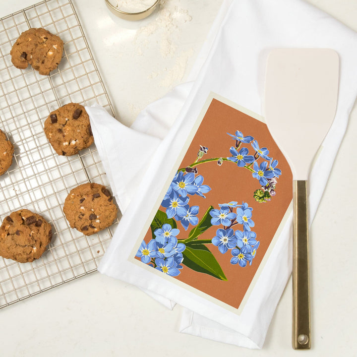 Forget-Me-Nots, Letterpress, Organic Cotton Kitchen Tea Towels Kitchen Lantern Press 