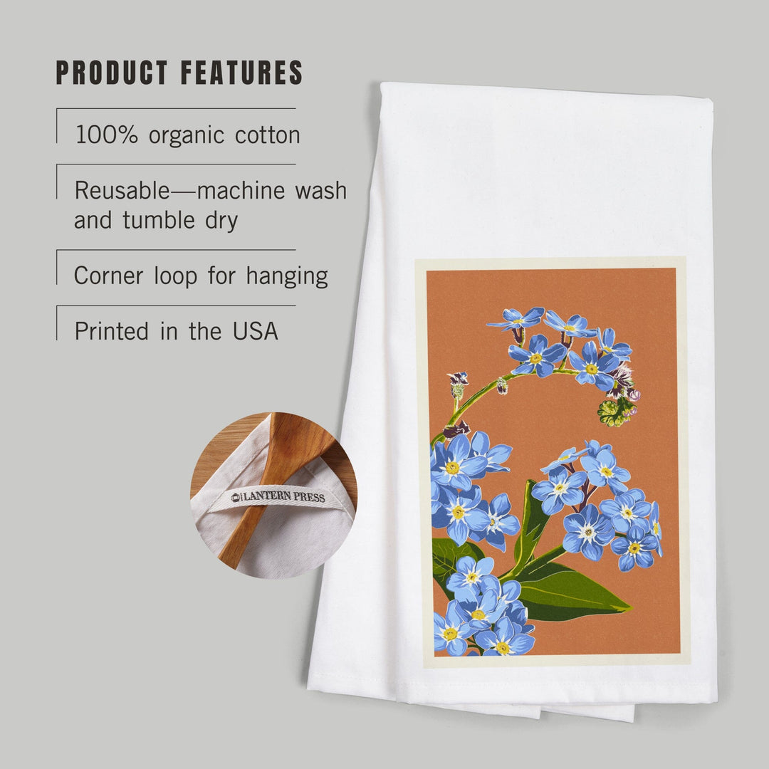 Forget-Me-Nots, Letterpress, Organic Cotton Kitchen Tea Towels Kitchen Lantern Press 