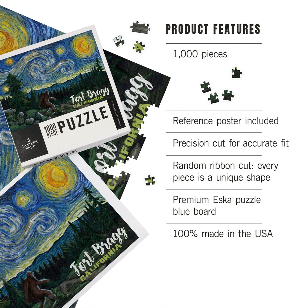 Fort Bragg, California, Bigfoot Starry Night, Jigsaw Puzzle Puzzle Lantern Press 