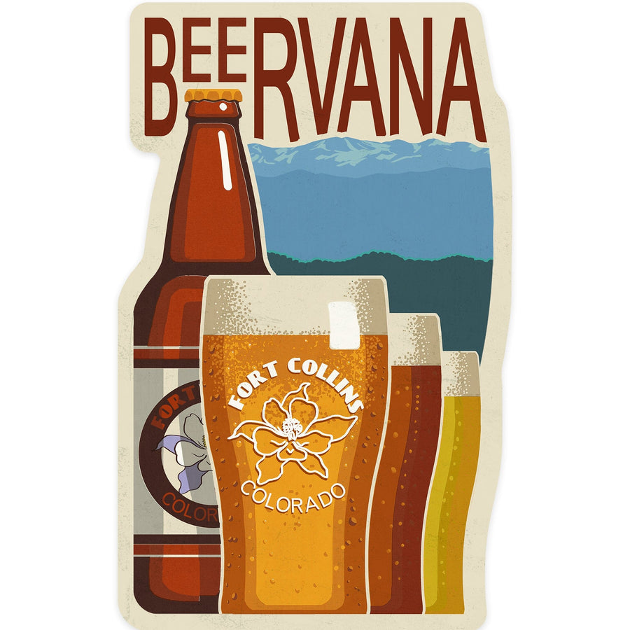 Fort Collins, Colorado, Beervana Vintage Sign, Contour, Vinyl Sticker - Lantern Press