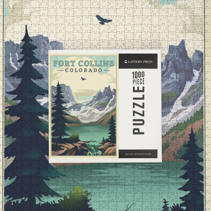 Fort Collins, Colorado, Lake, Lithograph, Jigsaw Puzzle Puzzle Lantern Press 