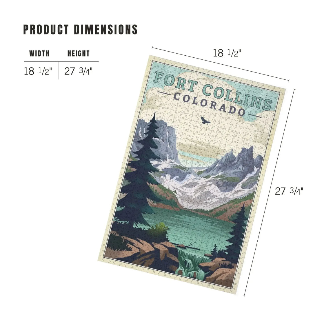 Fort Collins, Colorado, Lake, Lithograph, Jigsaw Puzzle Puzzle Lantern Press 