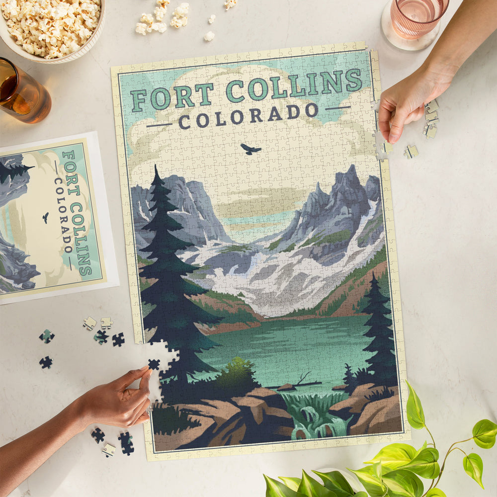 Fort Collins, Colorado, Lake, Lithograph, Jigsaw Puzzle Puzzle Lantern Press 