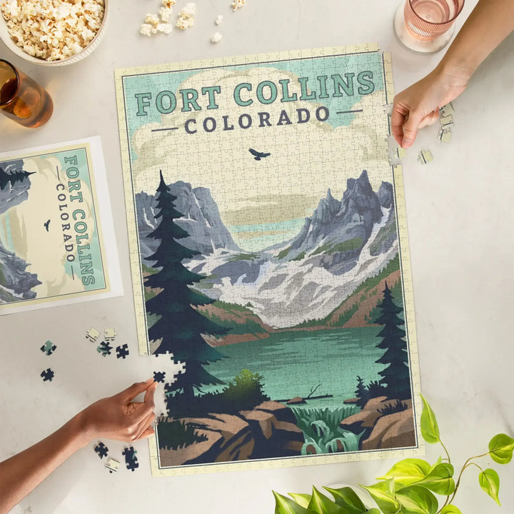 Fort Collins, Colorado, Lake, Lithograph, Jigsaw Puzzle Puzzle Lantern Press 
