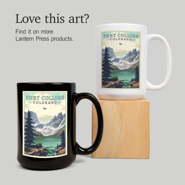 Fort Collins, Colorado, Lake, Lithograph, Lantern Press Artwork, Ceramic Mug Mugs Lantern Press 