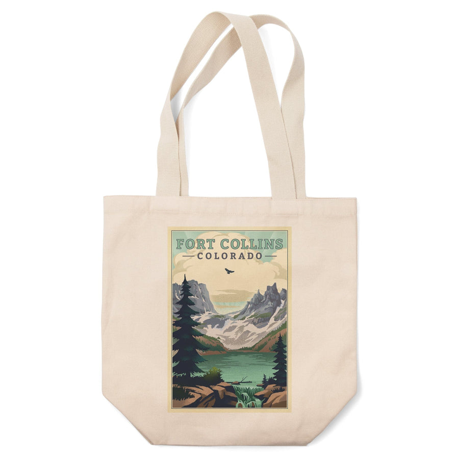 Fort Collins, Colorado, Lake, Lithograph, Lantern Press Artwork, Tote Bag Totes Lantern Press 