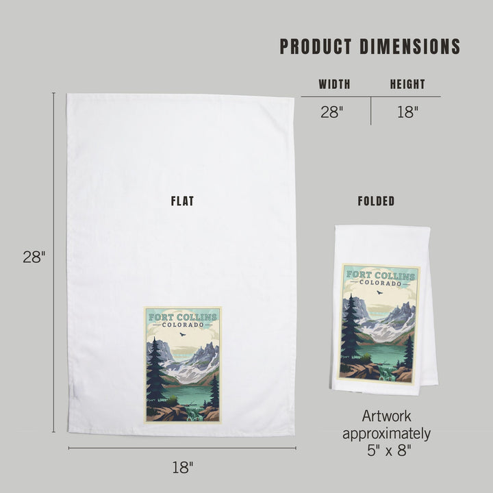 Fort Collins, Colorado, Lake, Lithograph, Organic Cotton Kitchen Tea Towels Kitchen Lantern Press 