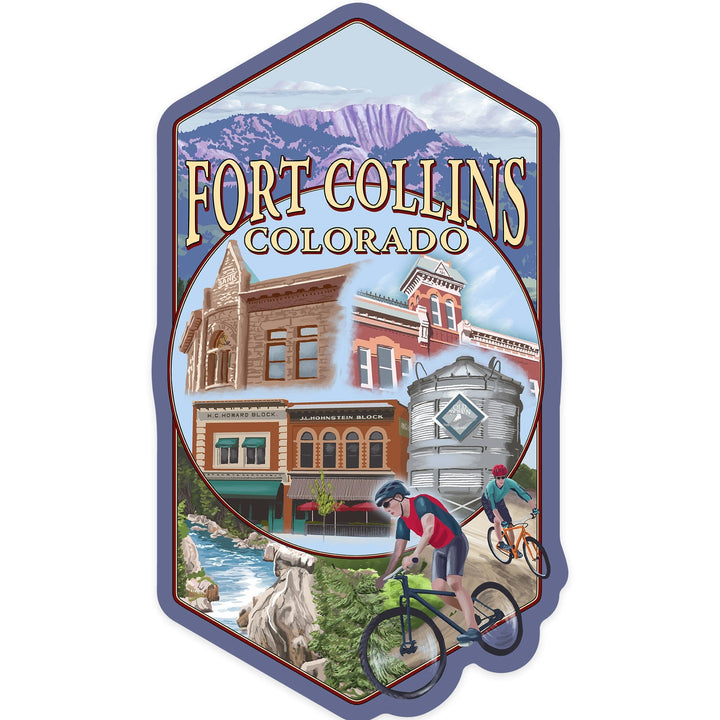 Fort Collins, Colorado, Montage Scenes, Contour, Vinyl Sticker - Lantern Press