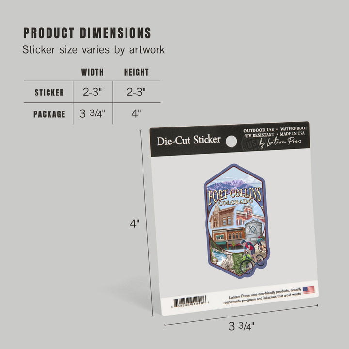 Fort Collins, Colorado, Montage Scenes, Contour, Vinyl Sticker - Lantern Press