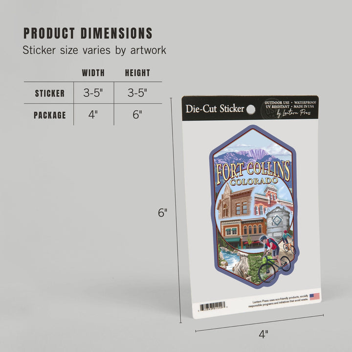 Fort Collins, Colorado, Montage Scenes, Contour, Vinyl Sticker - Lantern Press