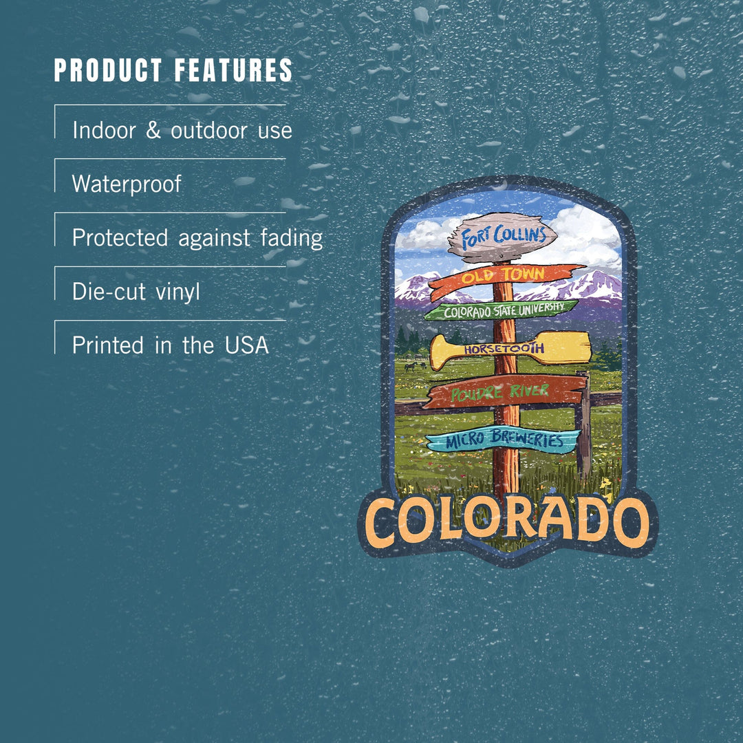 Fort Collins, Colorado, Signpost Destinations, Contour, Lantern Press Artwork, Vinyl Sticker - Lantern Press