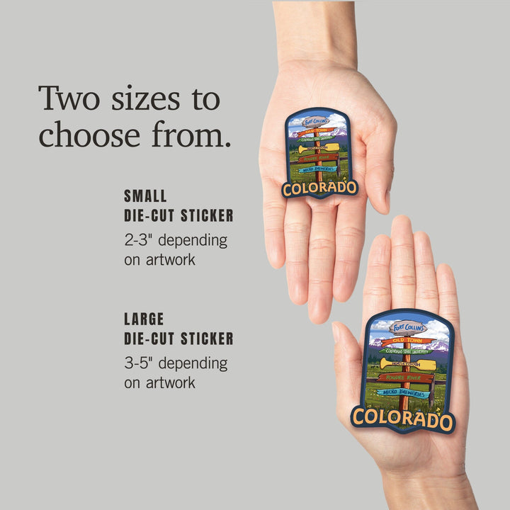 Fort Collins, Colorado, Signpost Destinations, Contour, Lantern Press Artwork, Vinyl Sticker - Lantern Press