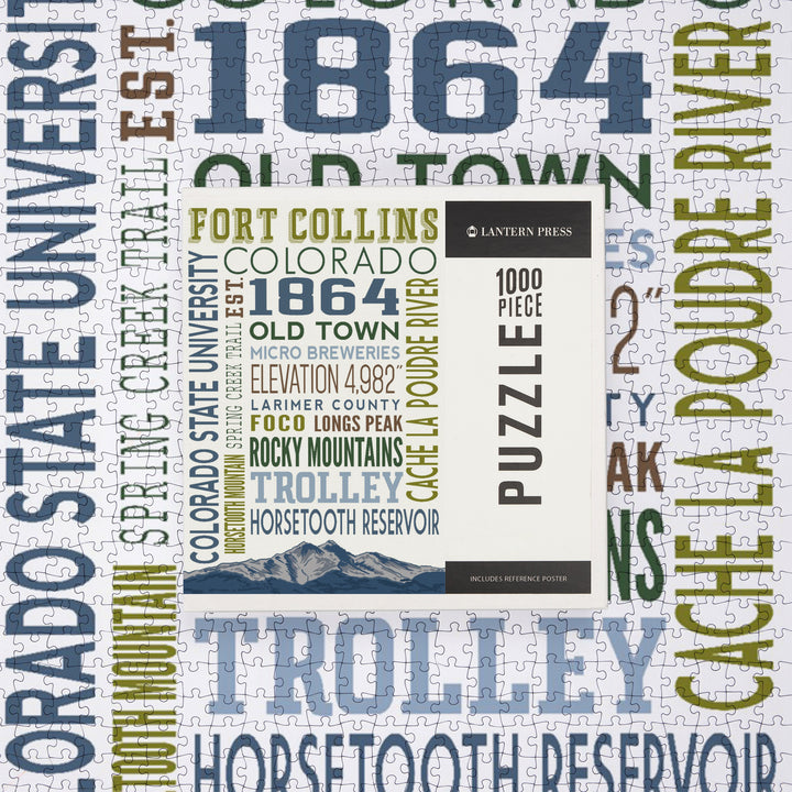 Fort Collins, Colorado, Typography, Jigsaw Puzzle Puzzle Lantern Press 