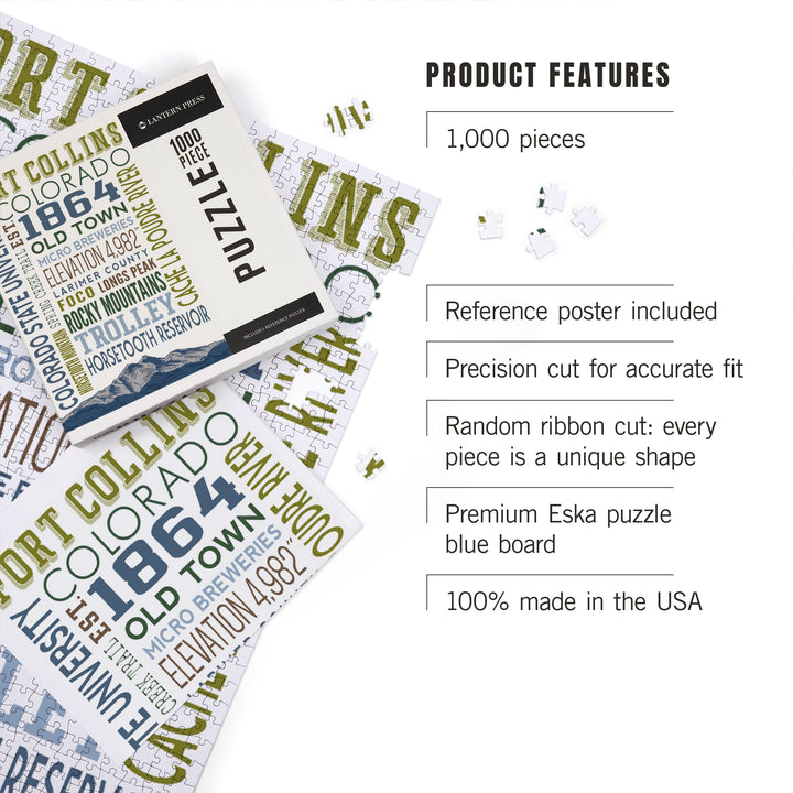 Fort Collins, Colorado, Typography, Jigsaw Puzzle Puzzle Lantern Press 