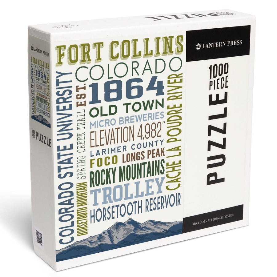 Fort Collins, Colorado, Typography, Jigsaw Puzzle Puzzle Lantern Press 
