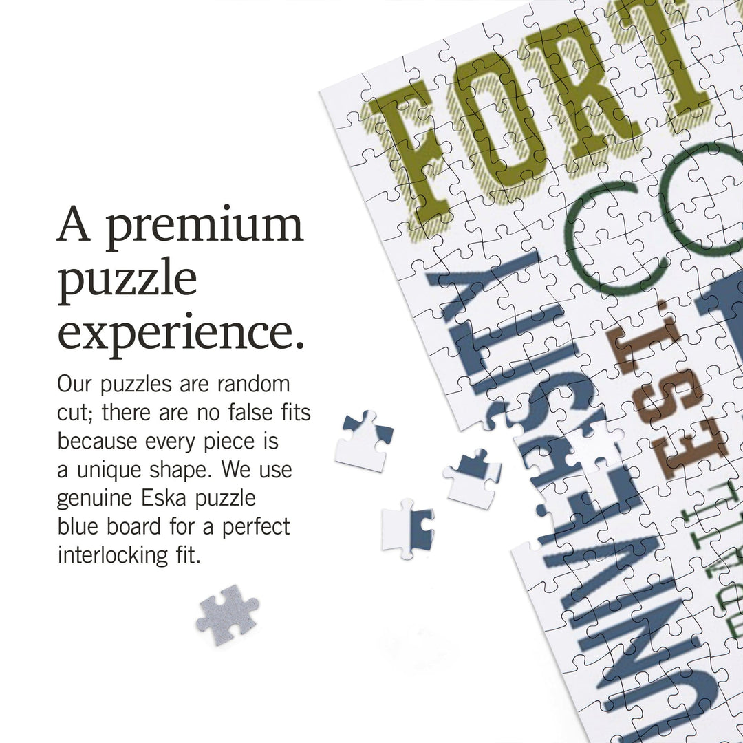 Fort Collins, Colorado, Typography, Jigsaw Puzzle Puzzle Lantern Press 
