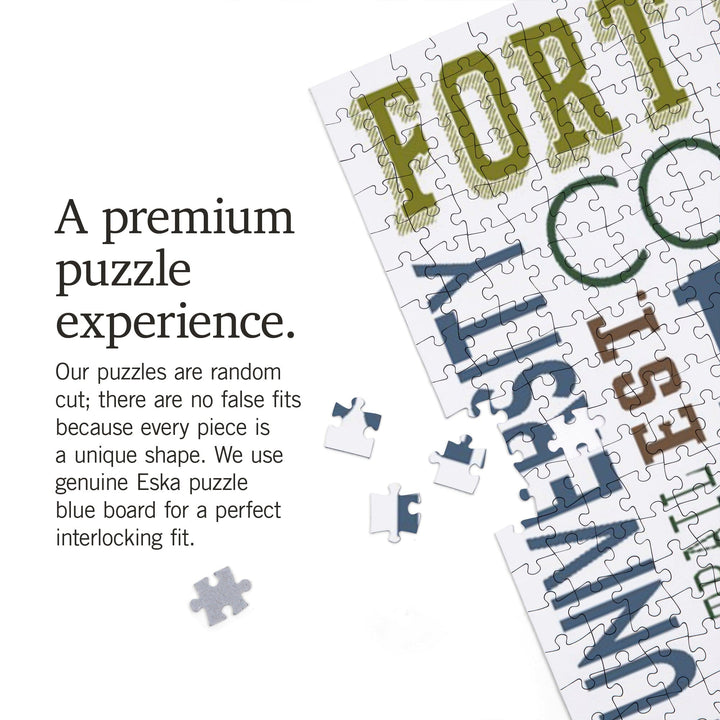 Fort Collins, Colorado, Typography, Jigsaw Puzzle Puzzle Lantern Press 