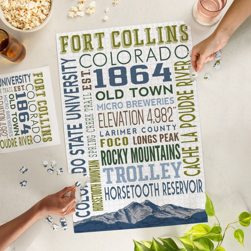 Fort Collins, Colorado, Typography, Jigsaw Puzzle Puzzle Lantern Press 