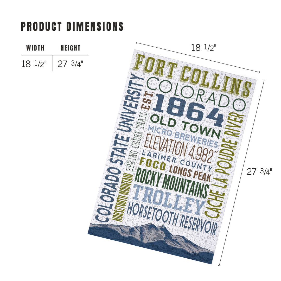 Fort Collins, Colorado, Typography, Jigsaw Puzzle Puzzle Lantern Press 
