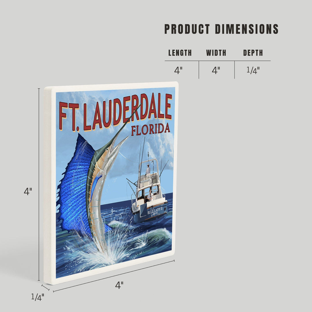 Fort Lauderdale, Florida, Sailfish Scene, Coasters Coasters Lantern Press 