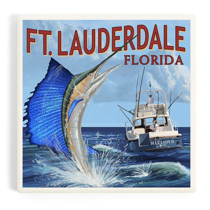Fort Lauderdale, Florida, Sailfish Scene, Coasters Coasters Lantern Press 