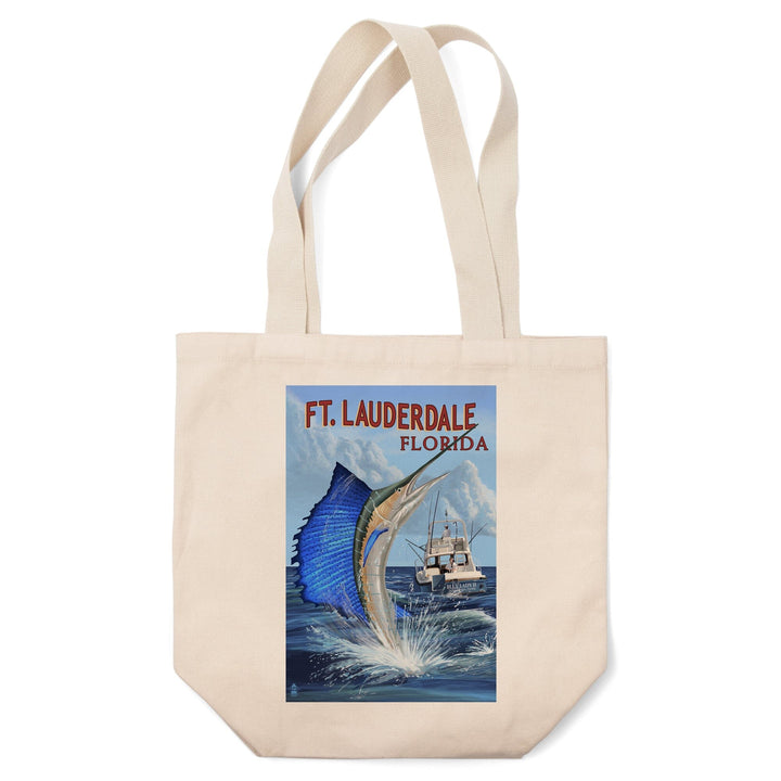 Fort Lauderdale, Florida, Sailfish Scene, Lantern Press Artwork, Tote Bag Totes Lantern Press 