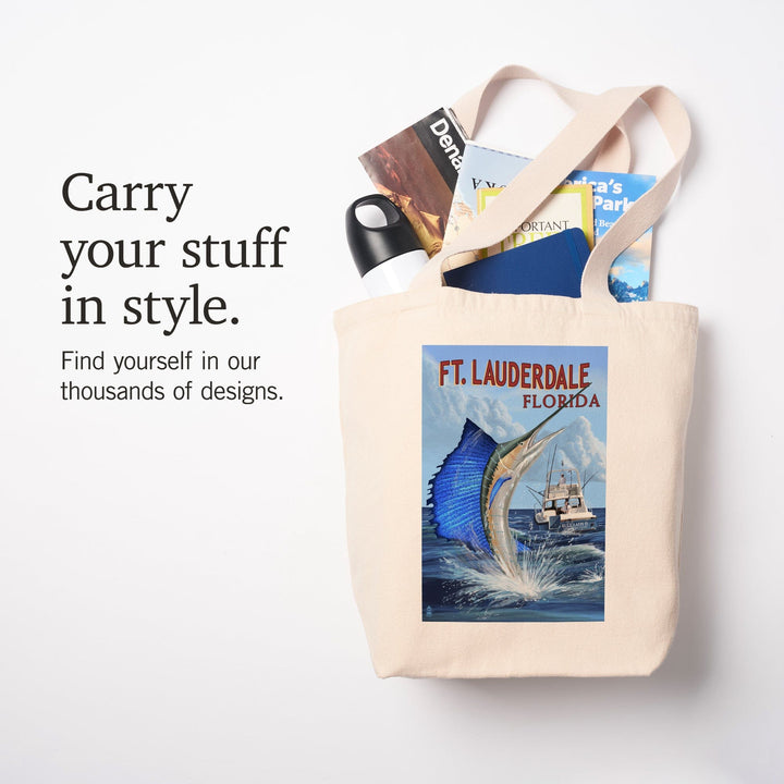 Fort Lauderdale, Florida, Sailfish Scene, Tote Bag Totes Lantern Press 