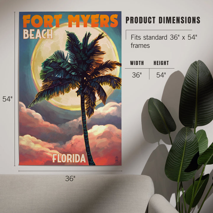 Fort Myers Beach, Florida, Palms and Moon Sunset, Art & Giclee Prints Art Lantern Press 