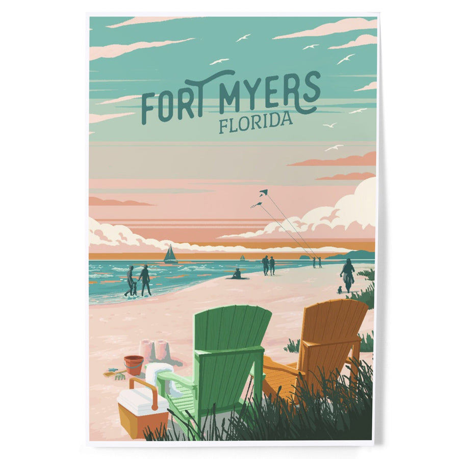 Fort Myers, Florida, Bottle This Moment, Beach Chairs, Painterly, Art & Giclee Prints Art Lantern Press 