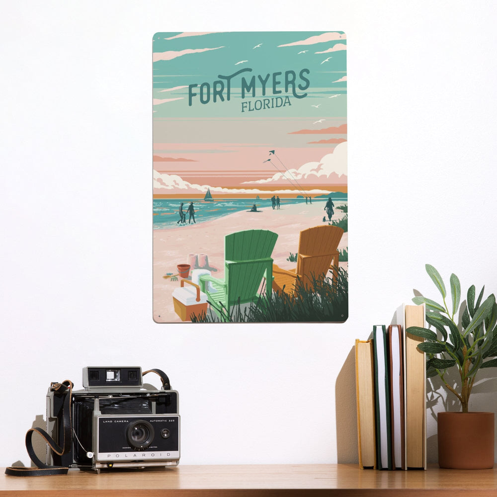 Fort Myers, Florida, Bottle This Moment, Beach Chairs, Painterly, Metal Signs Metal Lantern Press 