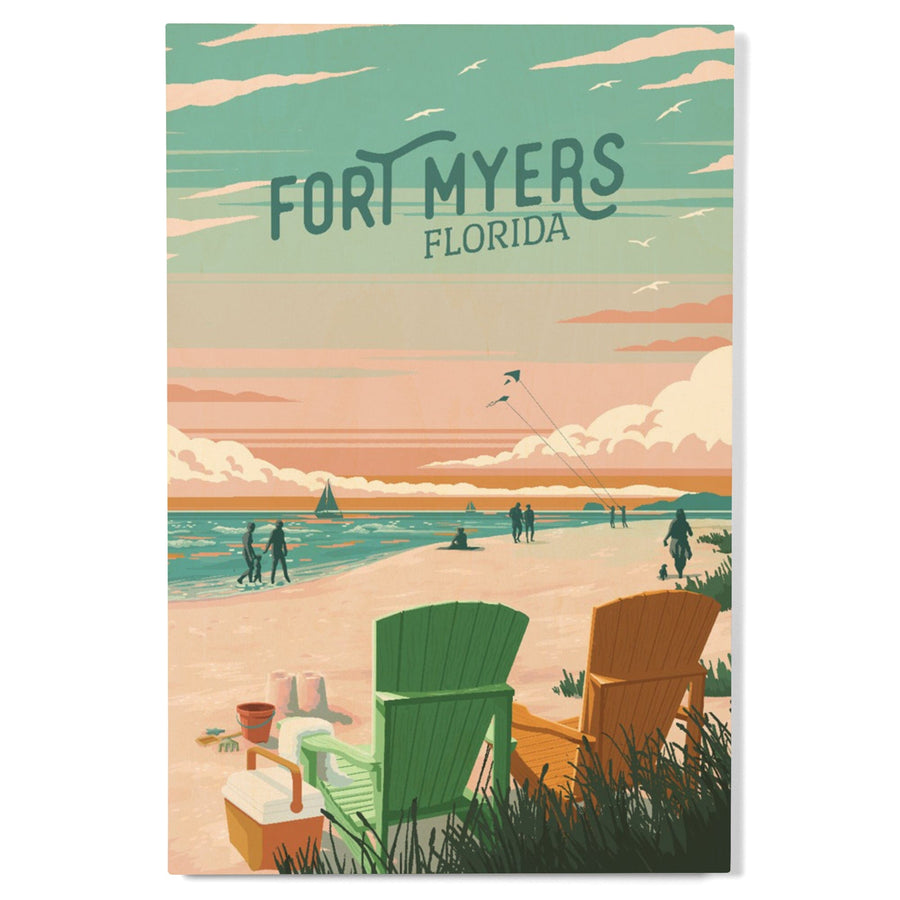 Fort Myers, Florida, Bottle This Moment, Beach Chairs, Painterly, Wood Signs and Postcards Wood Lantern Press 