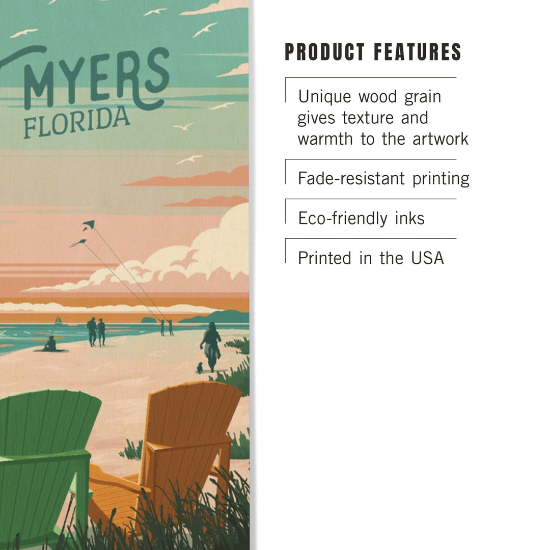 Fort Myers, Florida, Bottle This Moment, Beach Chairs, Painterly, Wood Signs and Postcards Wood Lantern Press 