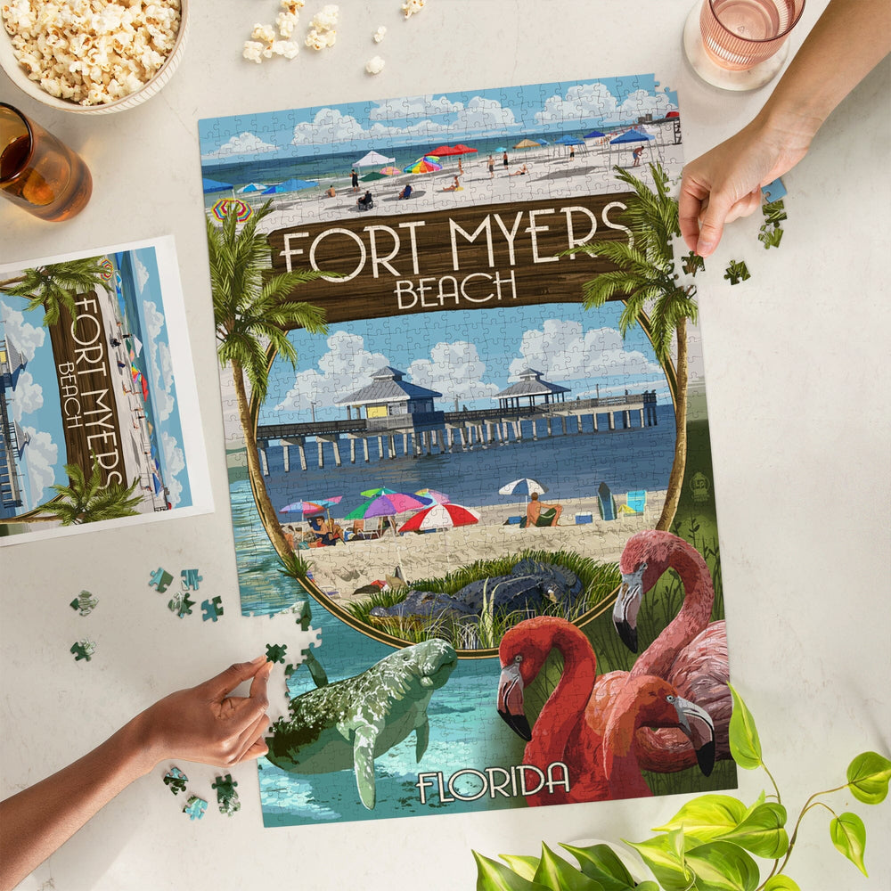 Fort Myers, Florida, Montage Scenes, Jigsaw Puzzle Puzzle Lantern Press 