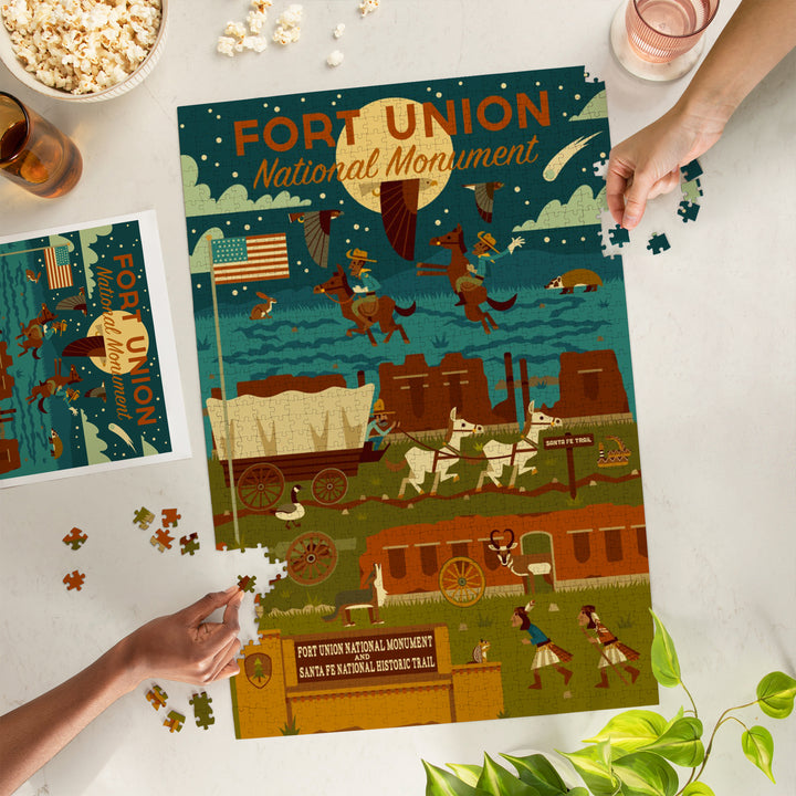Fort Union National Monument, New Mexico, Night Scene, Geometric, Jigsaw Puzzle Puzzle Lantern Press 