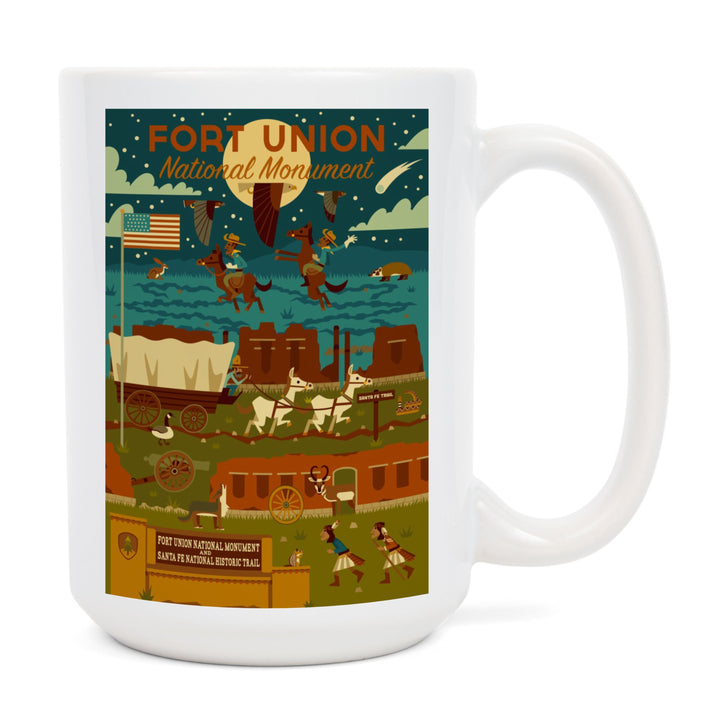 Fort Union National Monument, New Mexico, Night Scene, Geometric, Lantern Press Artwork, Ceramic Mug Mugs Lantern Press 
