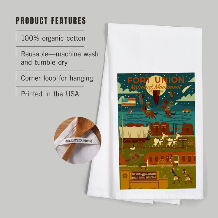 Fort Union National Monument, New Mexico, Night Scene, Geometric, Organic Cotton Kitchen Tea Towels Kitchen Lantern Press 