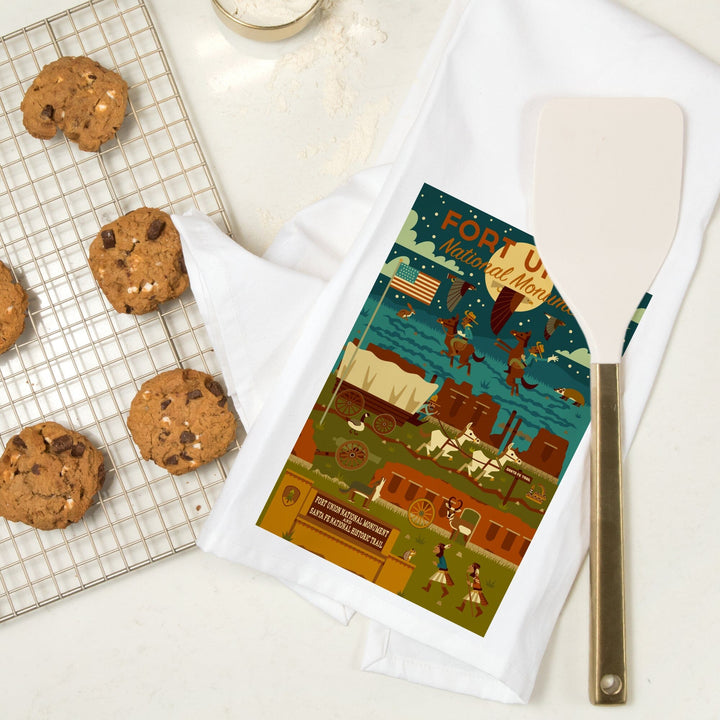 Fort Union National Monument, New Mexico, Night Scene, Geometric, Organic Cotton Kitchen Tea Towels Kitchen Lantern Press 