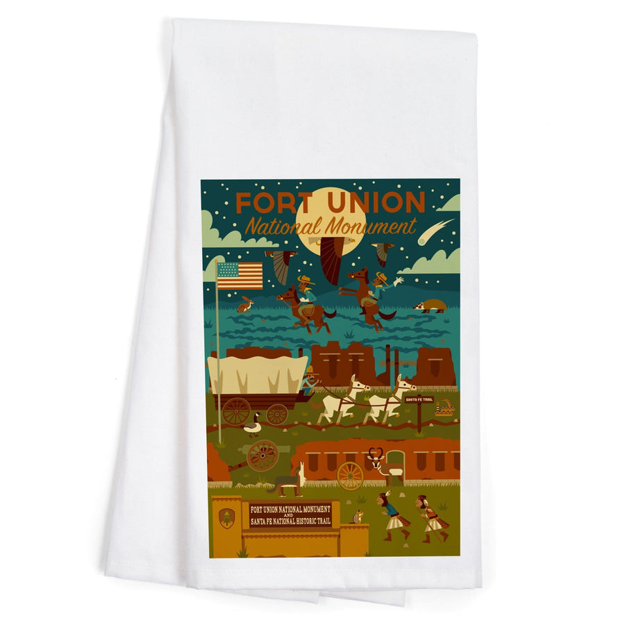 Fort Union National Monument, New Mexico, Night Scene, Geometric, Organic Cotton Kitchen Tea Towels Kitchen Lantern Press 