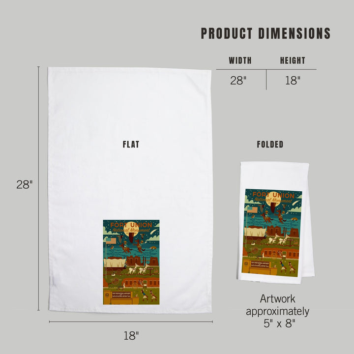 Fort Union National Monument, New Mexico, Night Scene, Geometric, Organic Cotton Kitchen Tea Towels Kitchen Lantern Press 